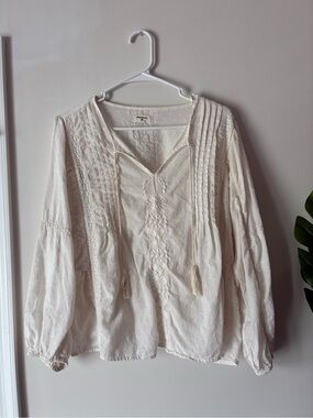World Market 100% Cotton Embroidered Peasant Top
